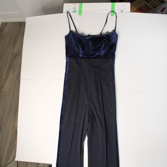 Dulcis Shop Velvet Bodice with Eyelet Lace Velvet Piped Pant Jumpsuit - Picture 12 of 14